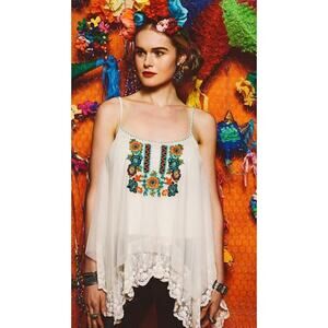 Double D Ranch Zen Sparrow Tank Womens Size Large Cream Embroidered NWOT